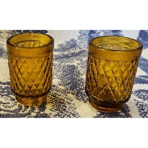 Vintage Amber‎ Color Glass Stackable Glasses Set of 2 (10b1)